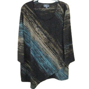 JM Collection 3/4 Sleeve Knit Shimmer Tunic With Asymmetric Hem XXL